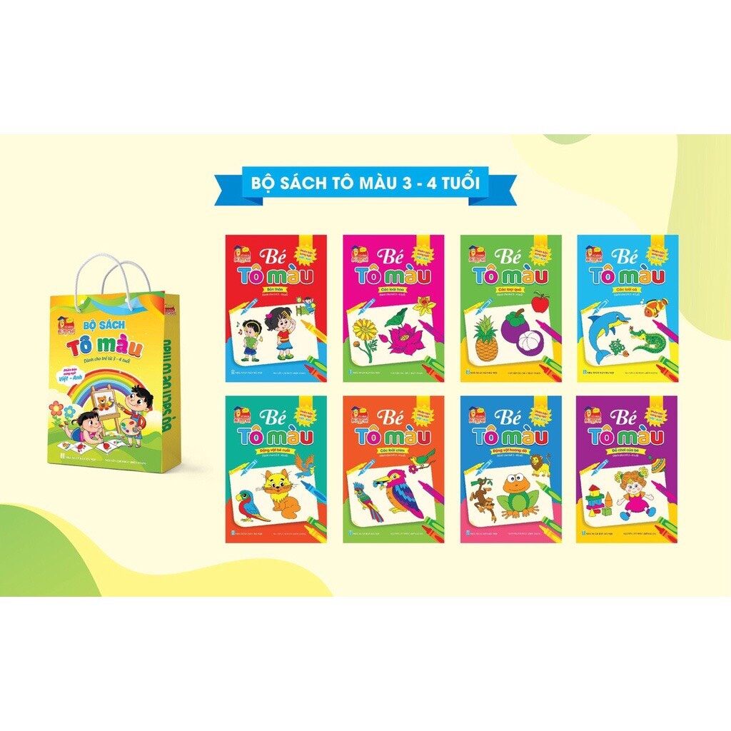 Combo túi 8 cuốn bé tô màu 3-4tuổi