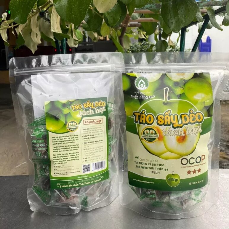 Táo sấy dẻo tách hạt OCOP,, loại đặc biệt, hương vị miền nắng gió, túi 418 g