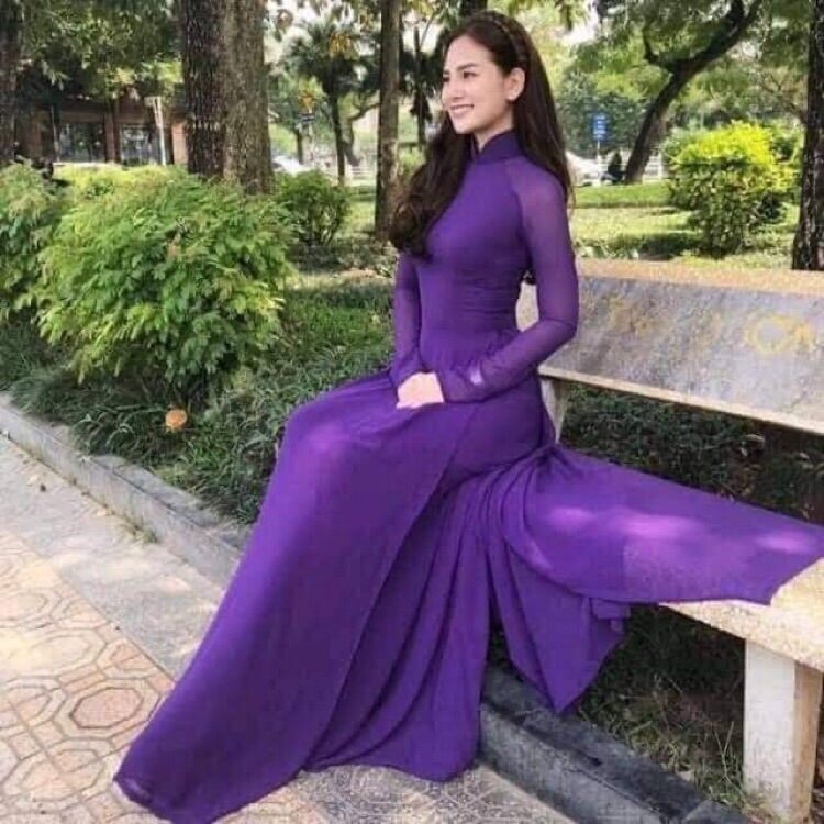 Áo dài tím Huế, áo dài chifron 4 tà tím Huế tôn đang rủ tà siêu đẹp