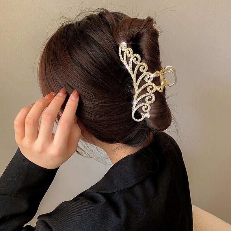 Kẹp tóc hình con công đính đá đính ngọc tinh tế sang trọng kẹp tóc kim loại sau đầu phong cách Hàn Quốc