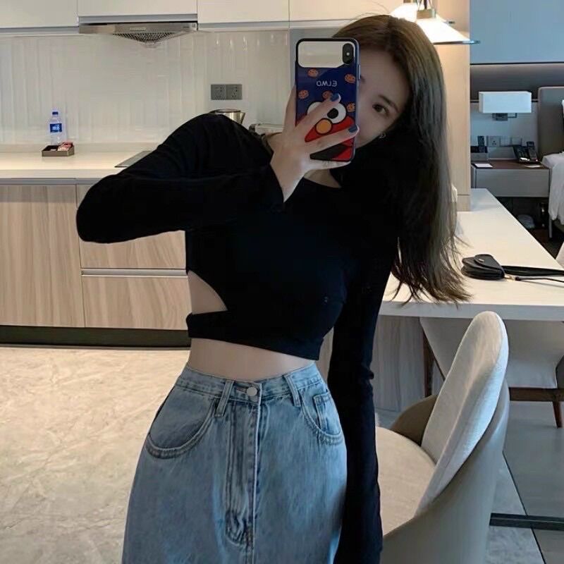 ÁO CROPTOP KHOÉT EO TAY DÀI THUN BORIP