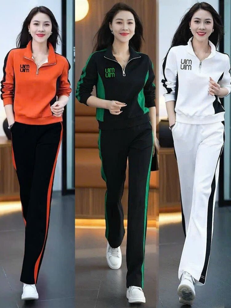 Sét đồ bộ thu đông, vải cotton 100% , áo cổ bẻ ,tay dài,thêu chữ, quần dài