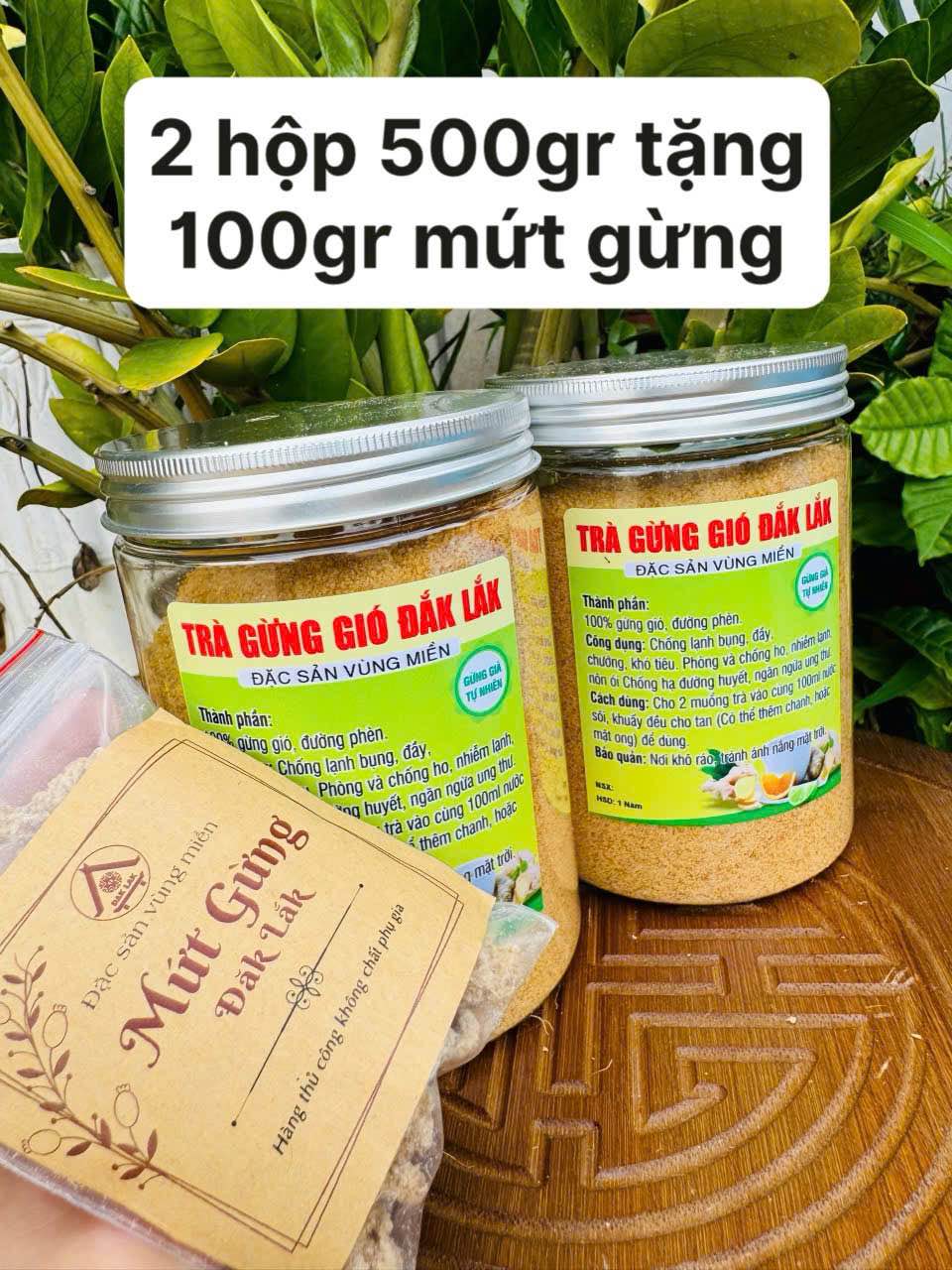 Trà Gừng hòa tan gừng GIÓ đường PHÈN daklak combo 2 hôp 1kg tốt cho sức khỏe