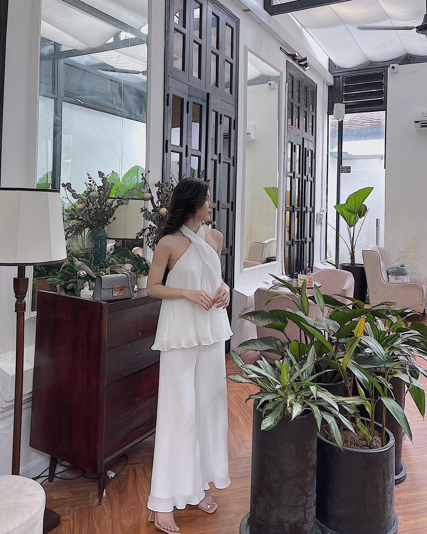 Set Lani voan lụa cao cấp- áo chéo cổ - quần ống suông