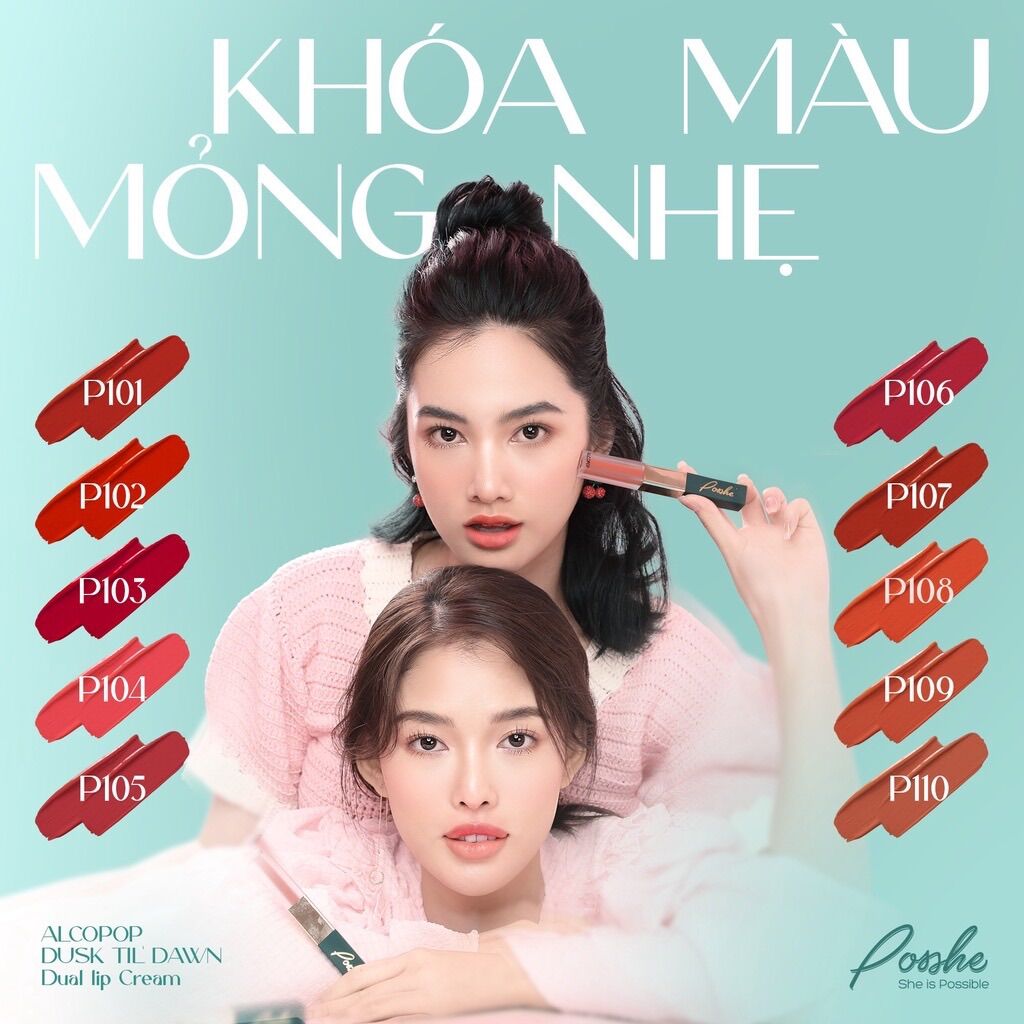 Son Siêu Lì 2 Đầu POSSHE P101 - Đỏ Gạch Bền Màu