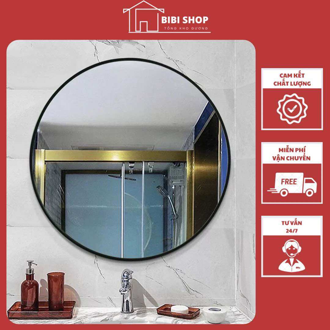 Gương nhà tắm khung viền thép , Gương treo tường tròn đường kính 60cm