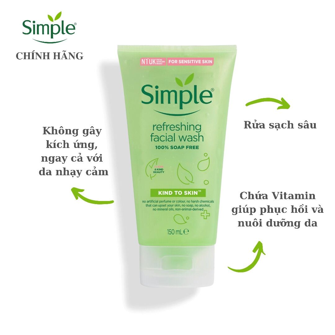 Sữa Rửa Mặt Cho Da Nhạy Cảm Simple Kind To Skin Refreshing Facial Wash Gel 150Ml