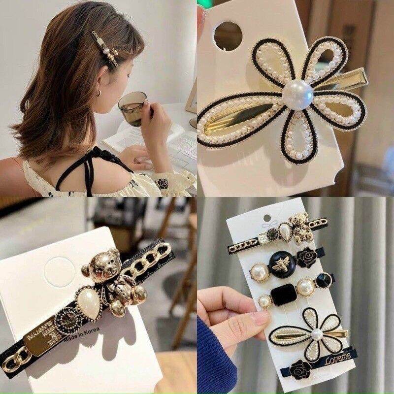 Set kẹp tóc hoa đen 5 chi tiết