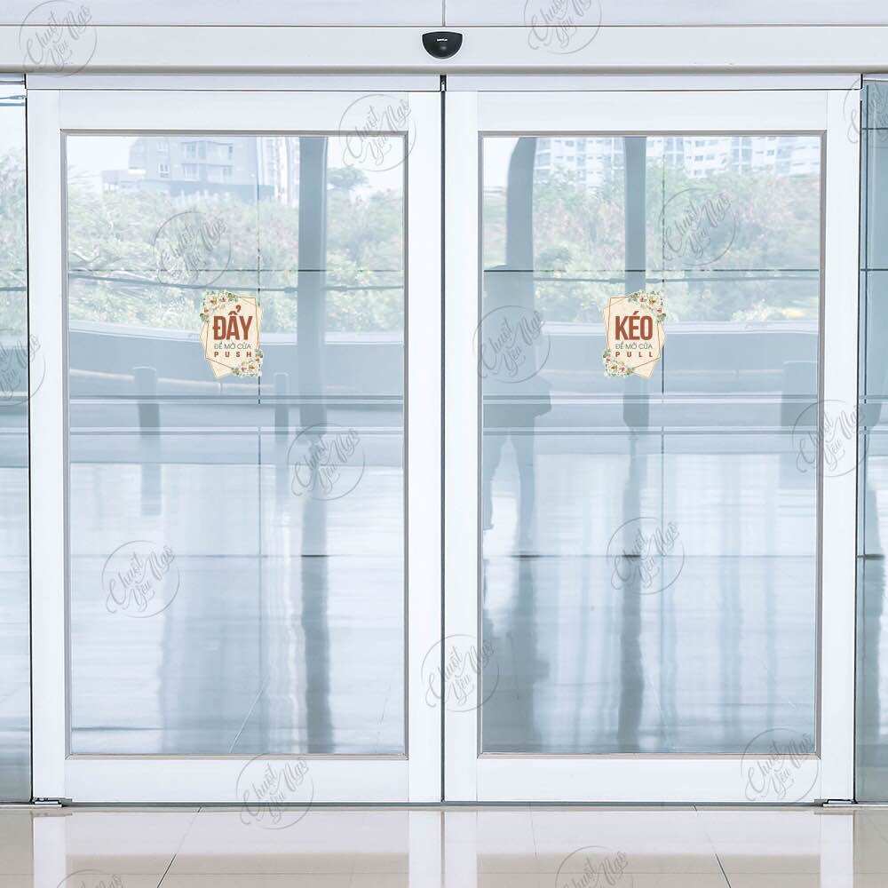 Set combo 2 biển báo "ĐẨY - KÉO Cửa Ra Vào PULL - PUSH, CỬA KÍNH ( Hoa Hồng )
