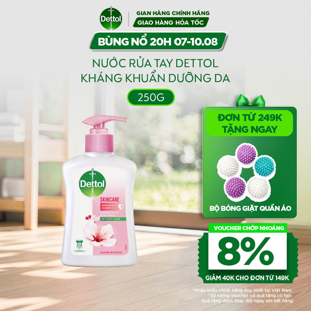 Nước rửa tay Dettol kháng khuẩn dưỡng da, hương hoa anh đào - Chai 250g