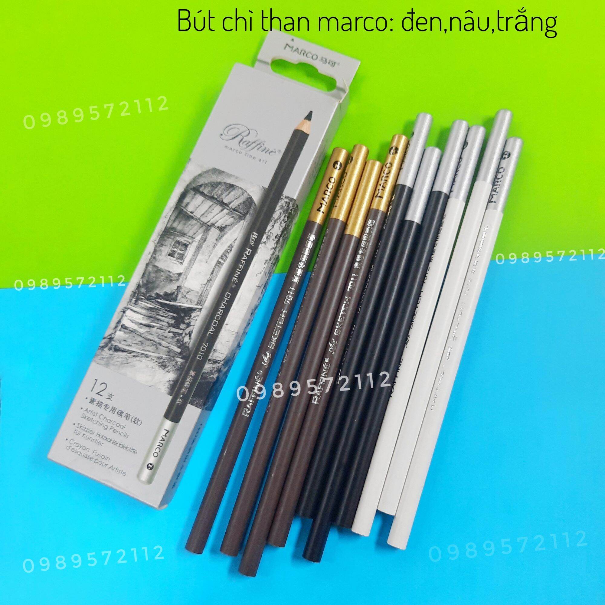 Bút chì than marco màu đen,nâu,trắng 7010.