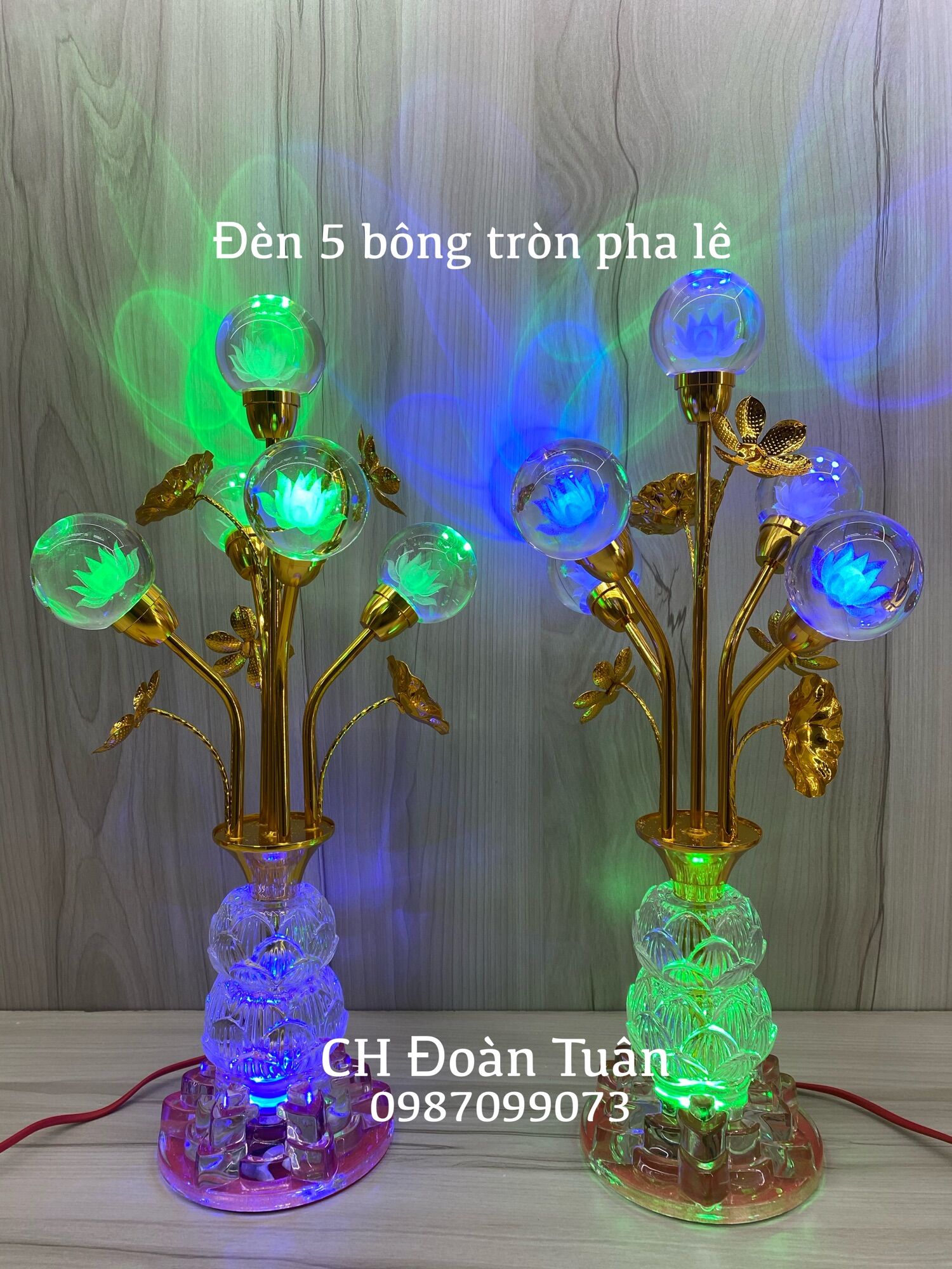 Cặp đèn bình bông pha lê quả cầu, đèn bình 9 quả cầu pha lê cao cấp