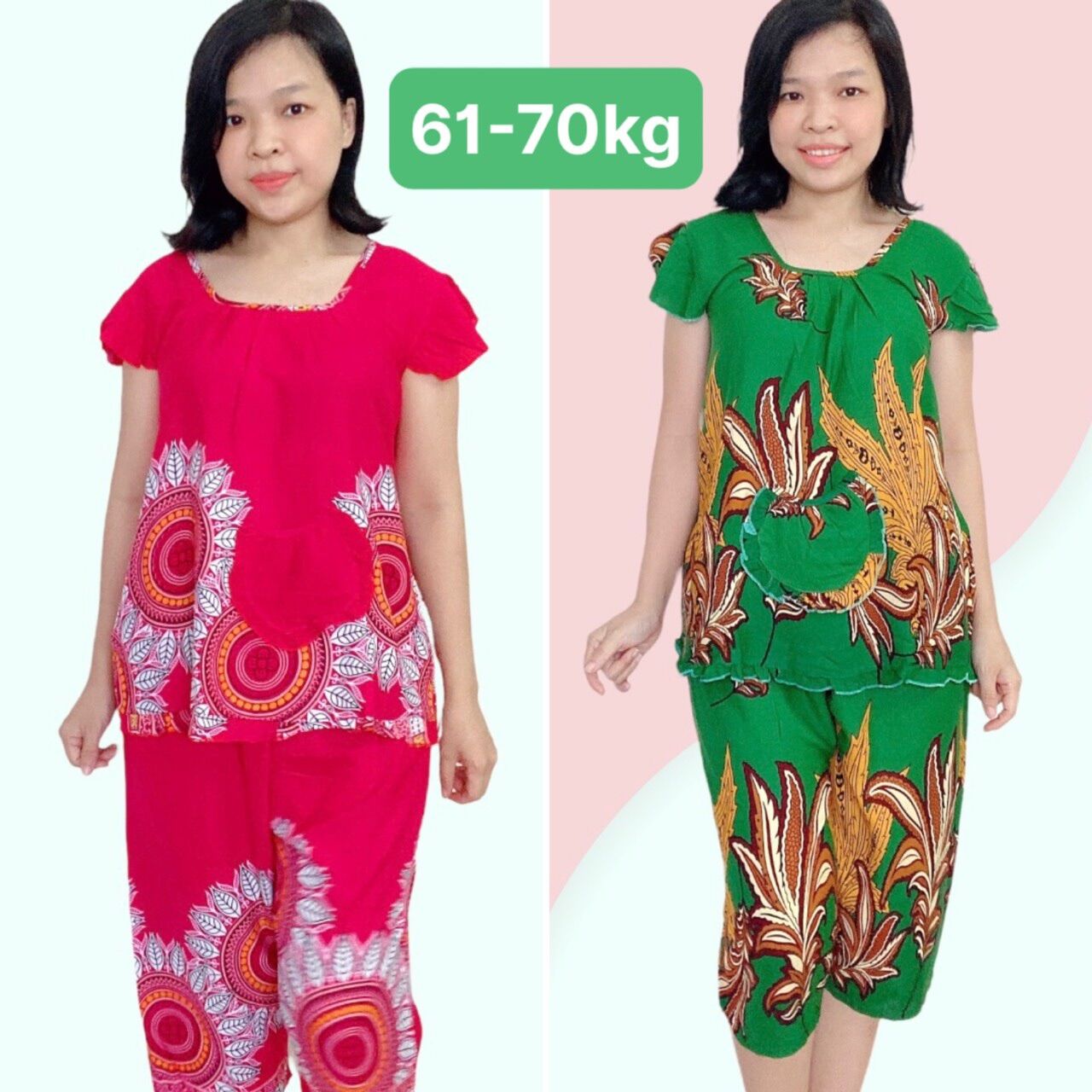 Đồ bộ tole trung niên quần lửng tay cánh tiên 61-70kg