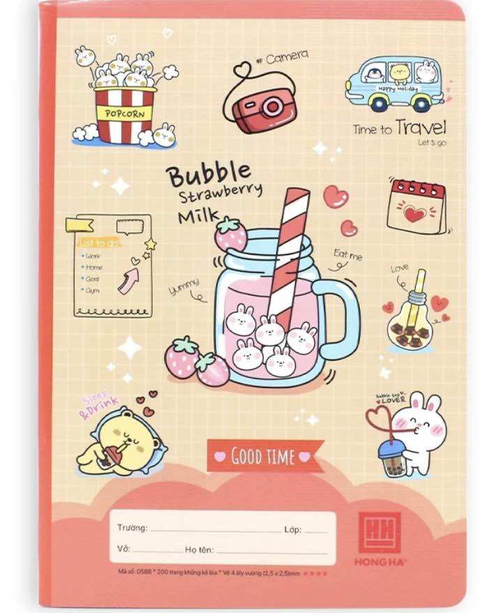 Vở 4 ô ly 200 trang hồng hà school monster