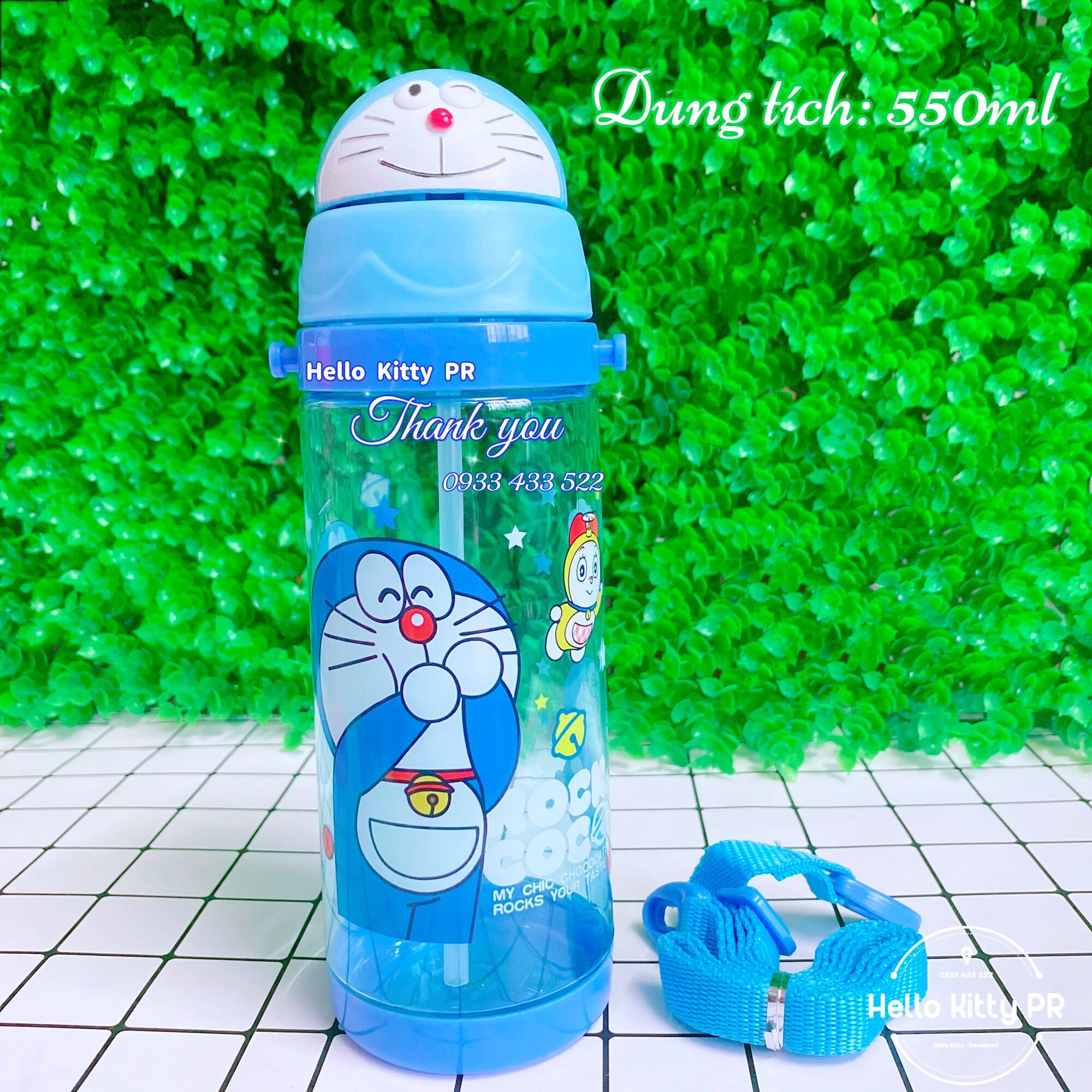 Bình nước có dây đeo Hellokitty Doremon Doraemon - Ếch xanh