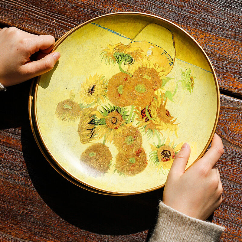 Chinese-Style Ceramic Sunflower Van Gogh Oil Painting Decoration Light Luxury Finished Product World-Famous Painting Hallway Swing Plate Restaurant Wall-Plate