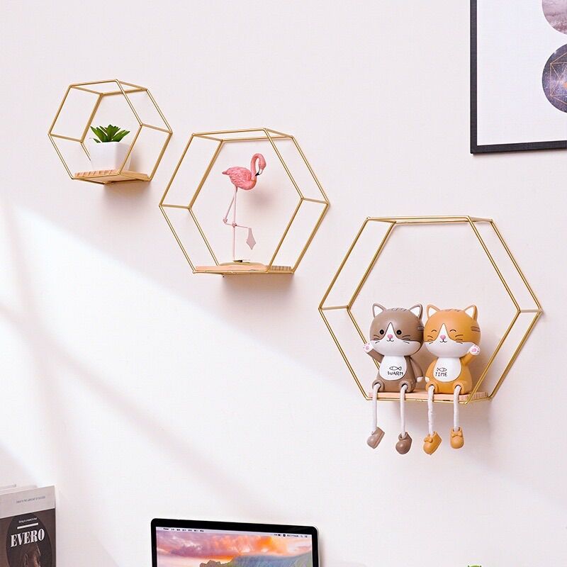 Kệ trang trí treo tường Kệ sắt hình lục giác decor trang trí phòng ngủ, phòng khách phong cách Hàn Quốc