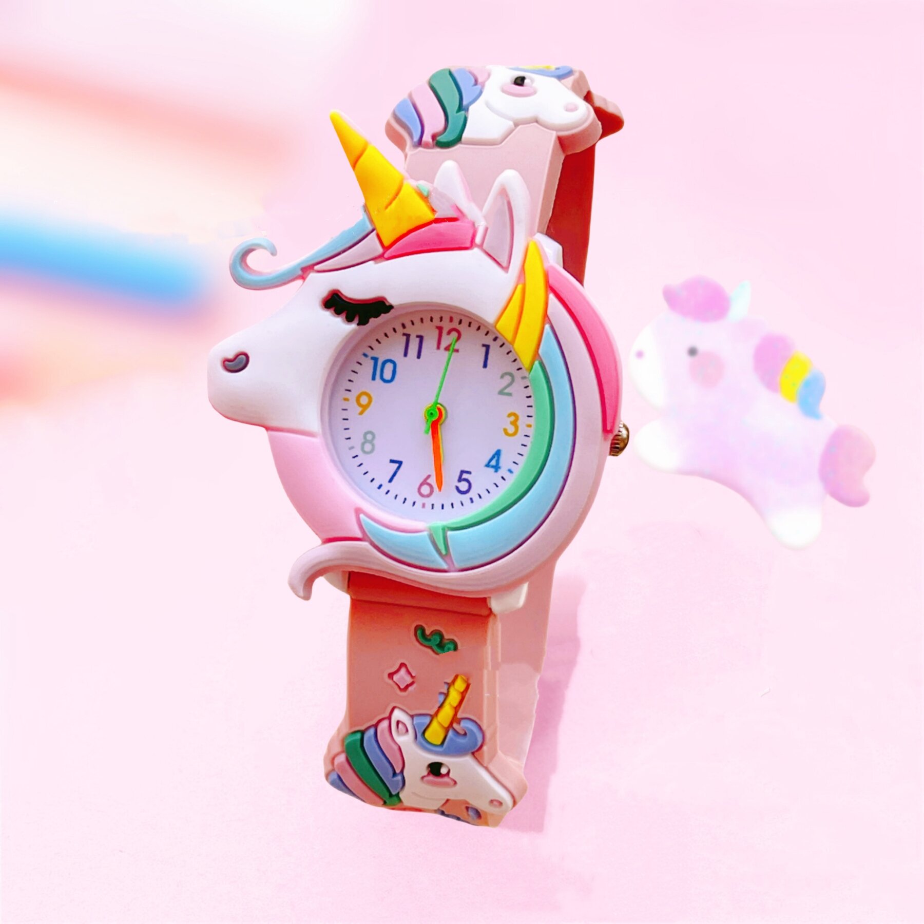 🦄Đồng Hồ Ngựa Pony Hồng Tặng Pin Đồng Hồ Bé Gái Thạch Anh Dễ Thương Đồng Hồ Trẻ Em Kim Chạy Pin🦄