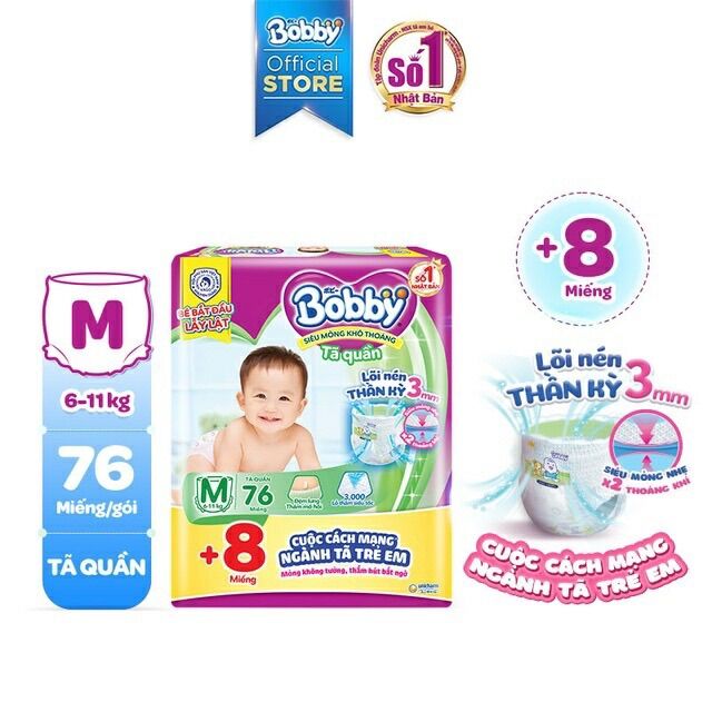 Tã quần bobby M74 +6/L68+6/XL62+6/XXL54+6