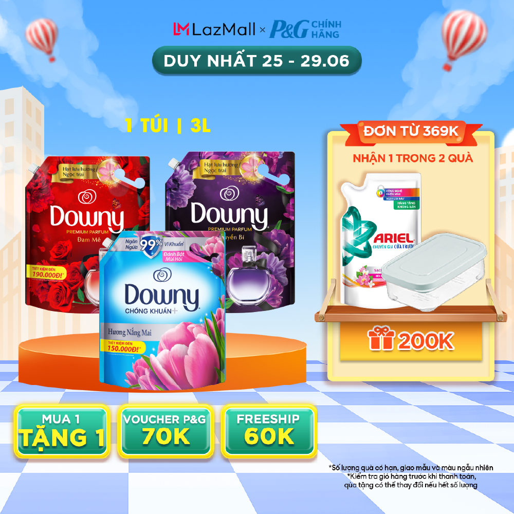 Nước Xả Vải DOWNY 3L Nhiều Mùi Hương Nước Hoa Huyền Bí/ Đam Mê/ Nắng Mai