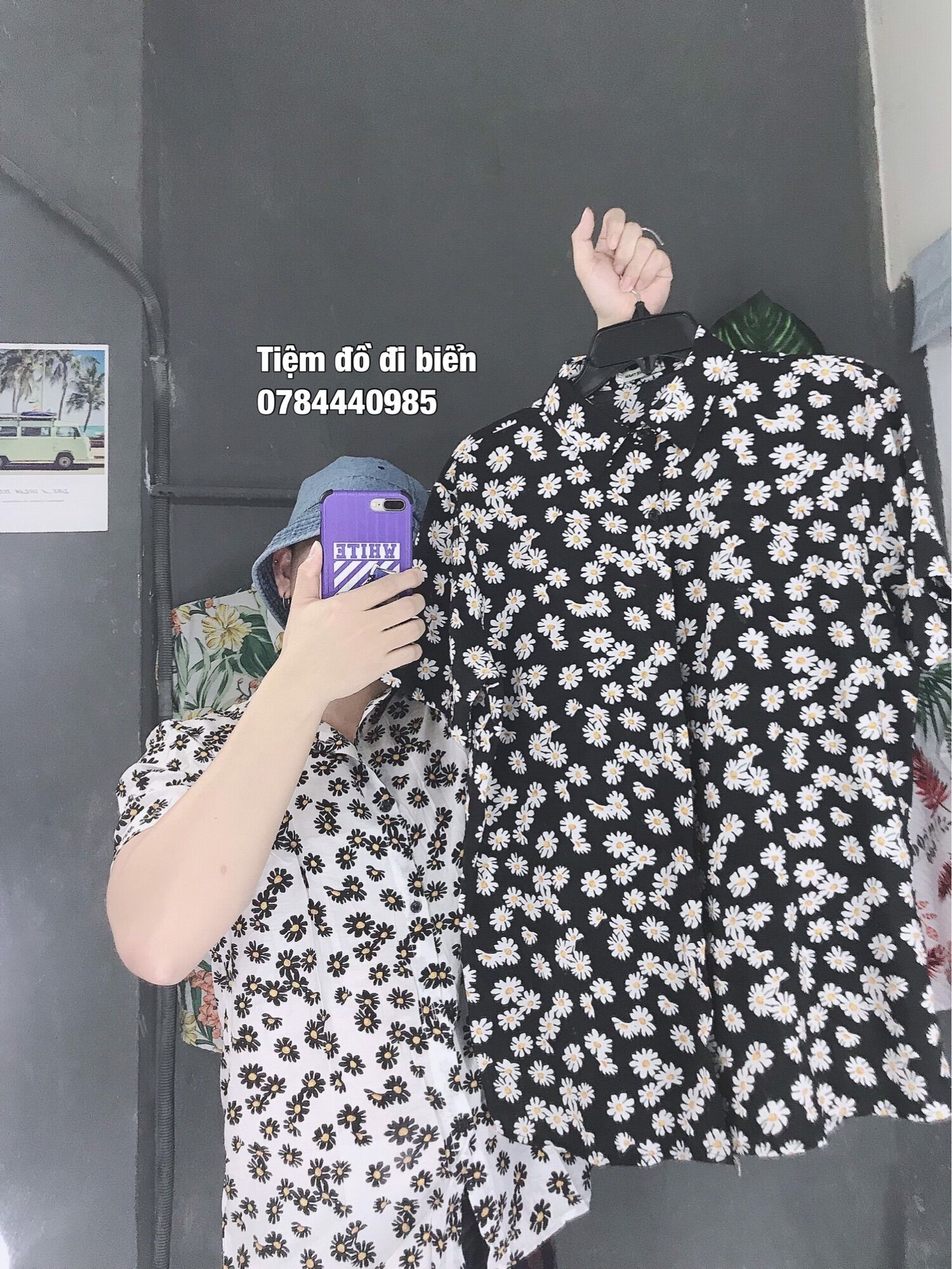 Áo sơ mi đũi đi biển hoa cúc hoạ mi !!!