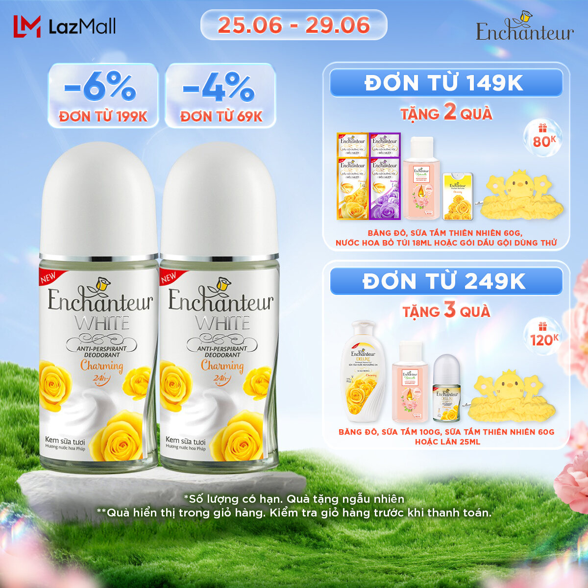 Combo 2 Lăn khử mùi trắng da Enchanteur Charming 50ml/Chai