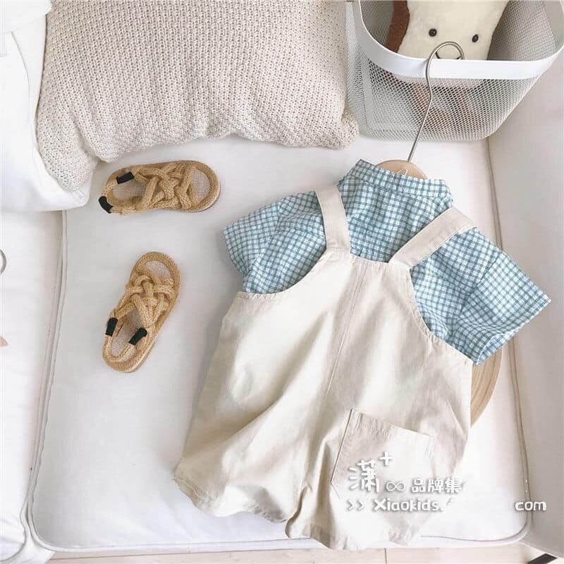 Set Yếm kèm Áo Kẻ Caro cho bé trai