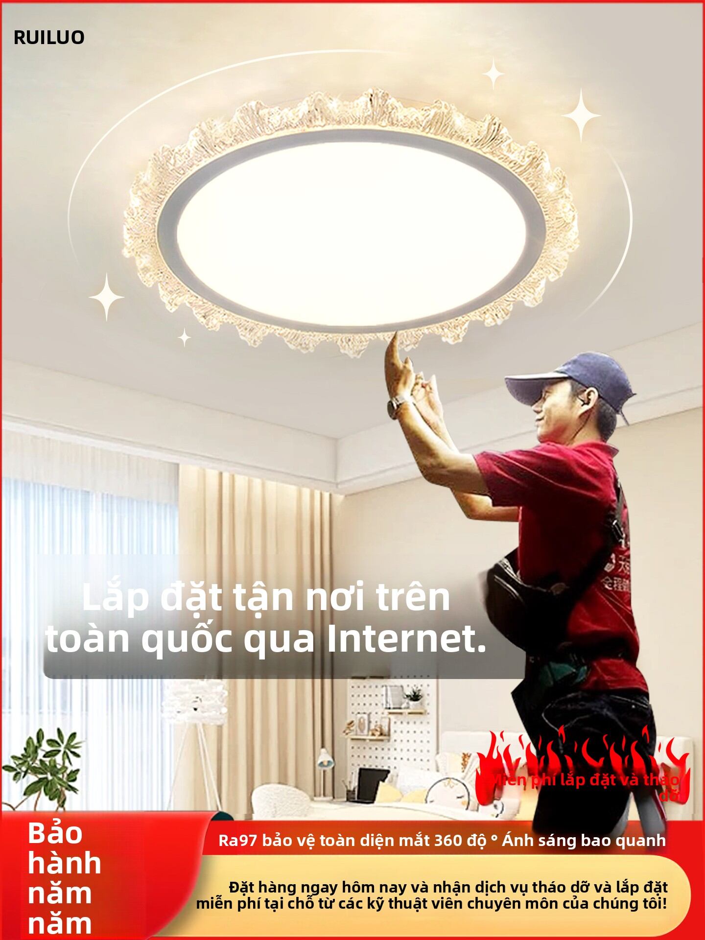 RUILUO | Install Service French Luxurious Simple Crystal Ceiling Light Giá 1,124,000 Đồng*Miễn phí vận chuyển