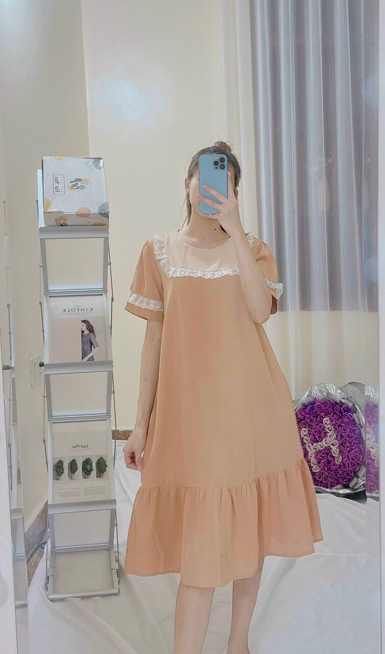 [HCM]Đầm bầu công sở đen phối ren cao cấp