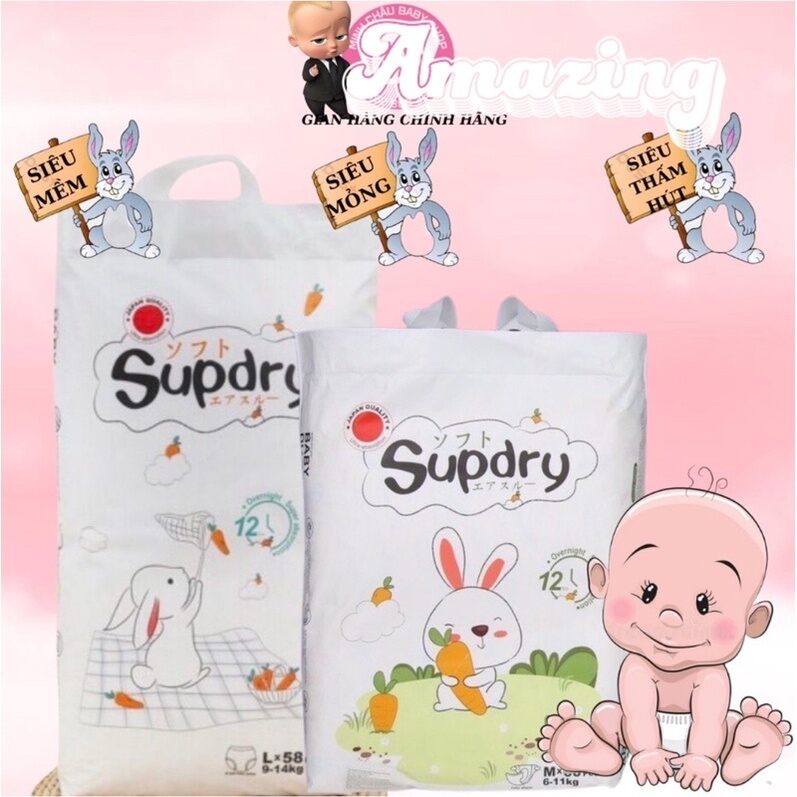 Tã bỉm dán/quần supdry bản thường trắng đủ size