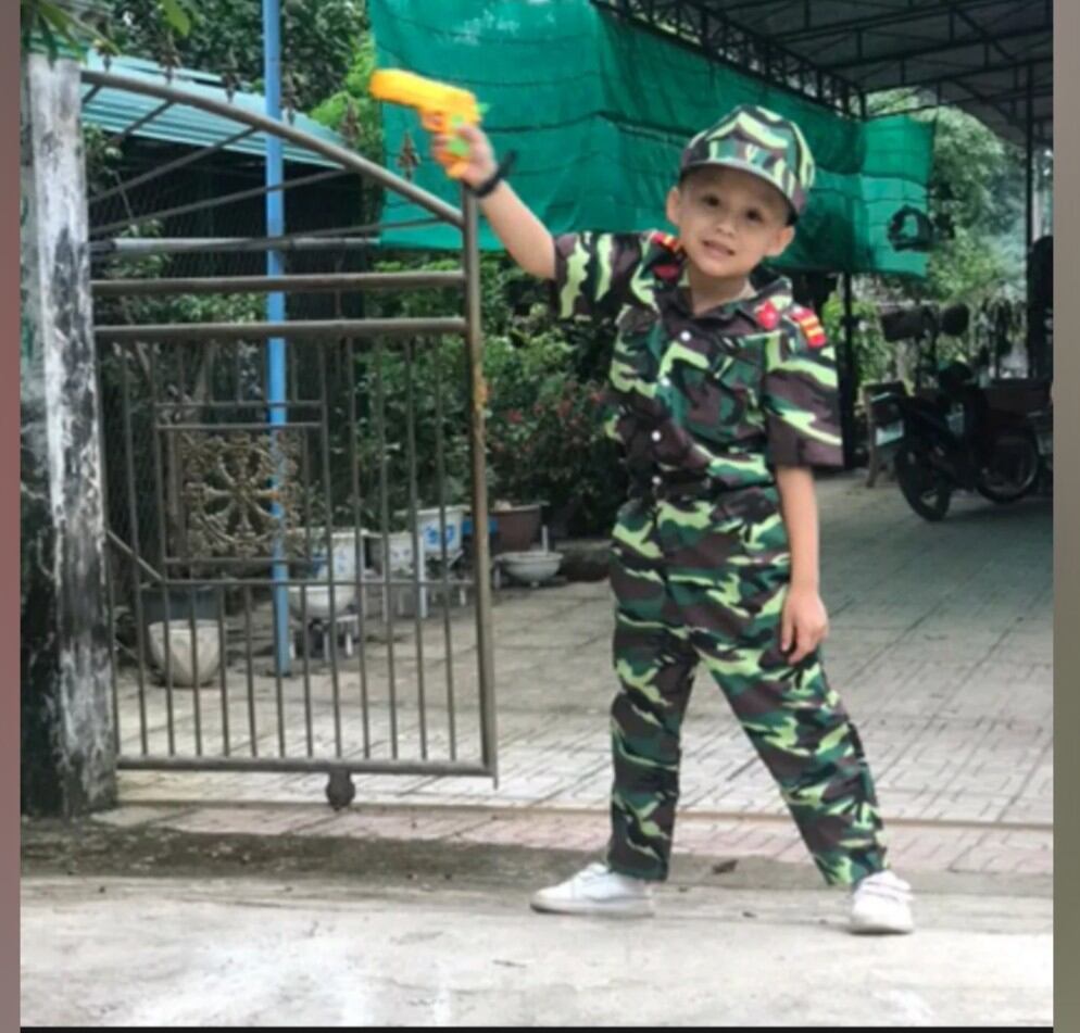 Bộ quần áo rằn ri trẻ em, lính trẻ em kèm nón