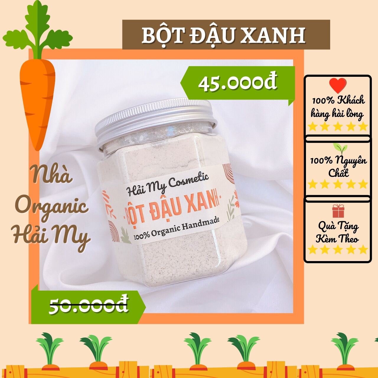 [Hủ Pet] Bột Đậu Xanh Nguyên Chất 100% - Bột Thiên Nhiên Handmade - Hải My Cosmetic