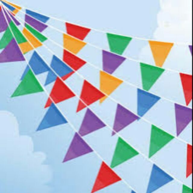 [] cờ dây tam giác,cờ trang trí tết, cờ đuôi nheo vải Satanh (12m)