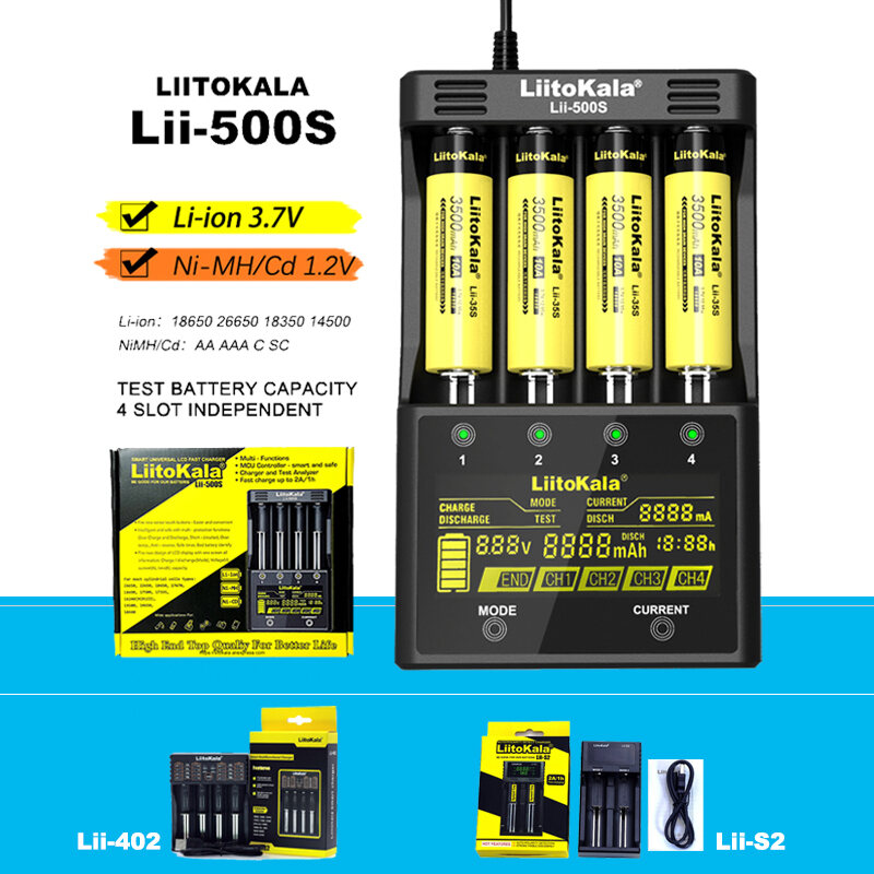 Liitokala Lii-500S S2 402 NiMH Sạc Pin Lithium, 3.7V 18650 18350 18500 17500 21700 20700 26650 1.2V 