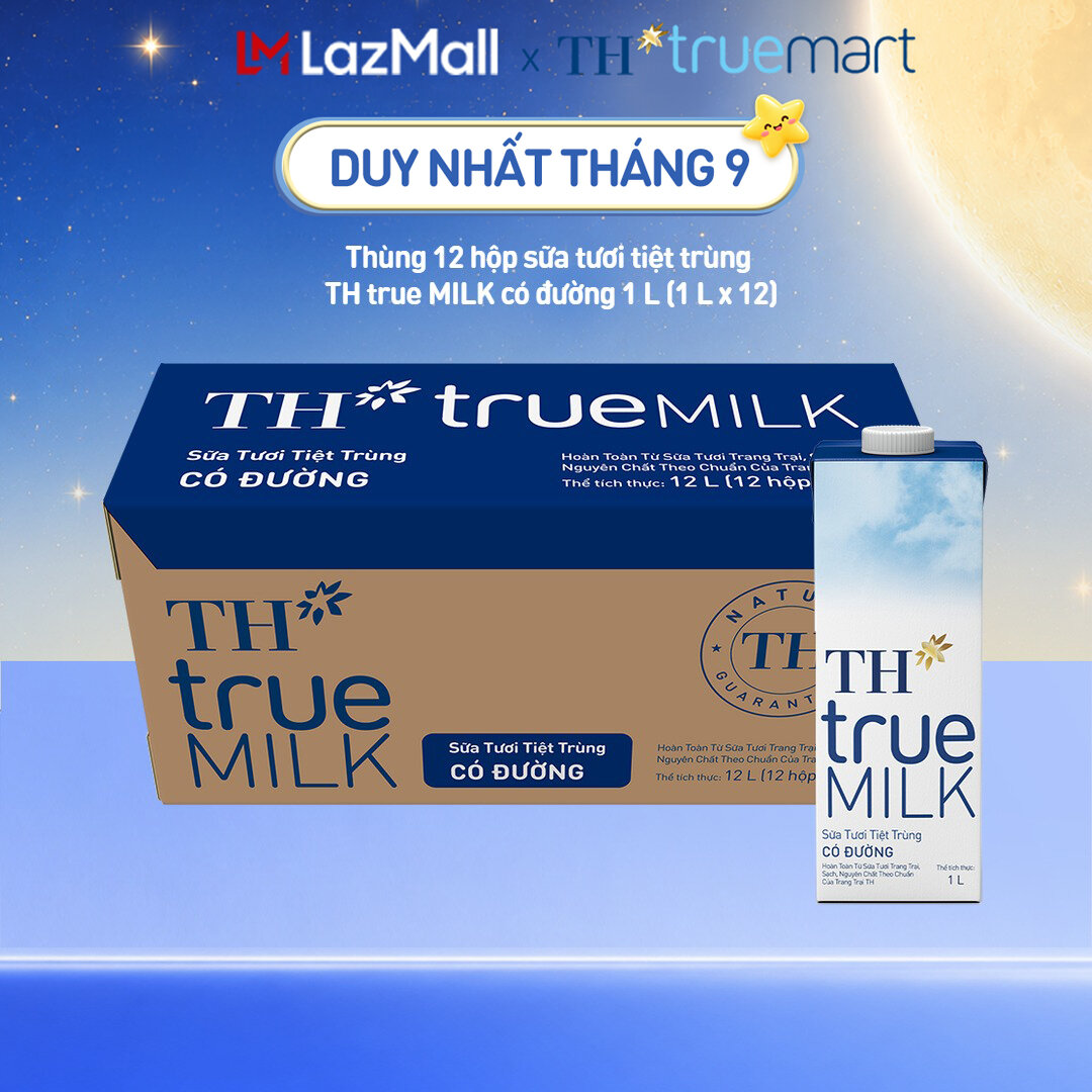 Thùng 12 hộp sữa tươi tiệt trùng TH true MILK có đường 1 L (1 L x 12)