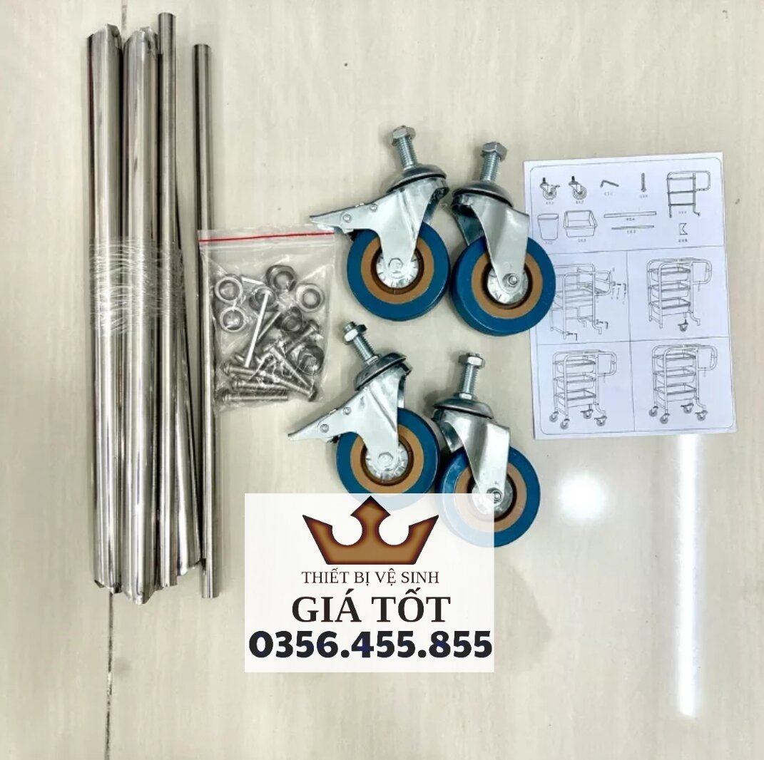 Xe đẩy thu dọn thức ăn,chén dĩa inox chân cong