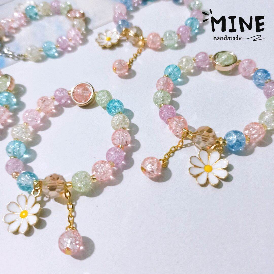 [FREESHIPMAX] Vòng tay hoa cúc đính hạt pha lê nhiều màu phong cách thời trang Hàn Quốc quà tặng cho bé gái - Minehandmade