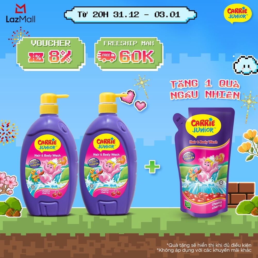 Combo 2 Sữa Tắm Gội cho bé Carrie Junior chiết xuất trái cây thiên nhiên Hương Cherry 700g chai