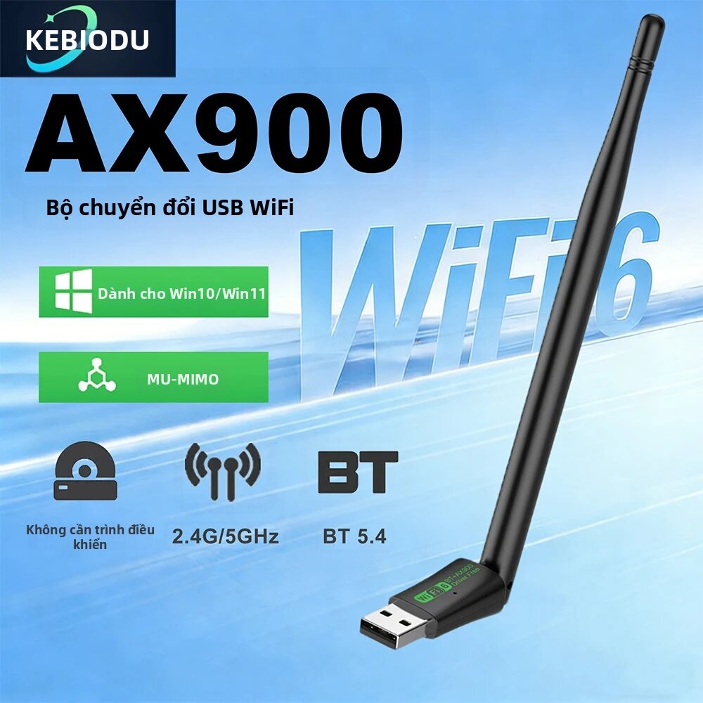 kebidumei | Kebidumei WiFi 6 USB Adapter AX900 Dual Band 2.4G 5G Card Mạng Không Dây Bluetooth 5.4 Bộ Thu Ethernet Cho Máy Tính Xách tay/PC Giá 294,000 Đồng*Miễn phí vận chuyển