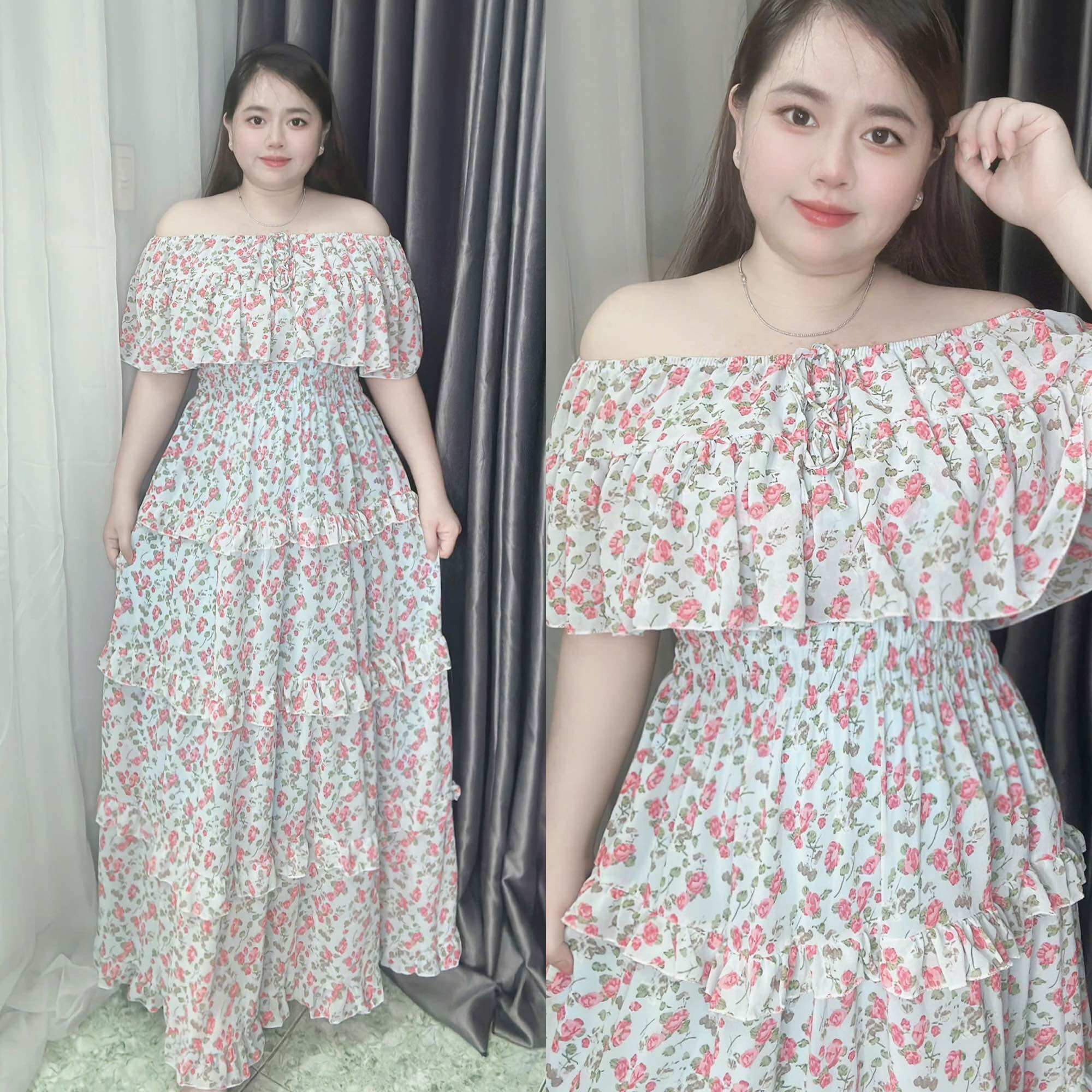 [Bigsize 60-90kg] Đầm maxi trễ vai bèo