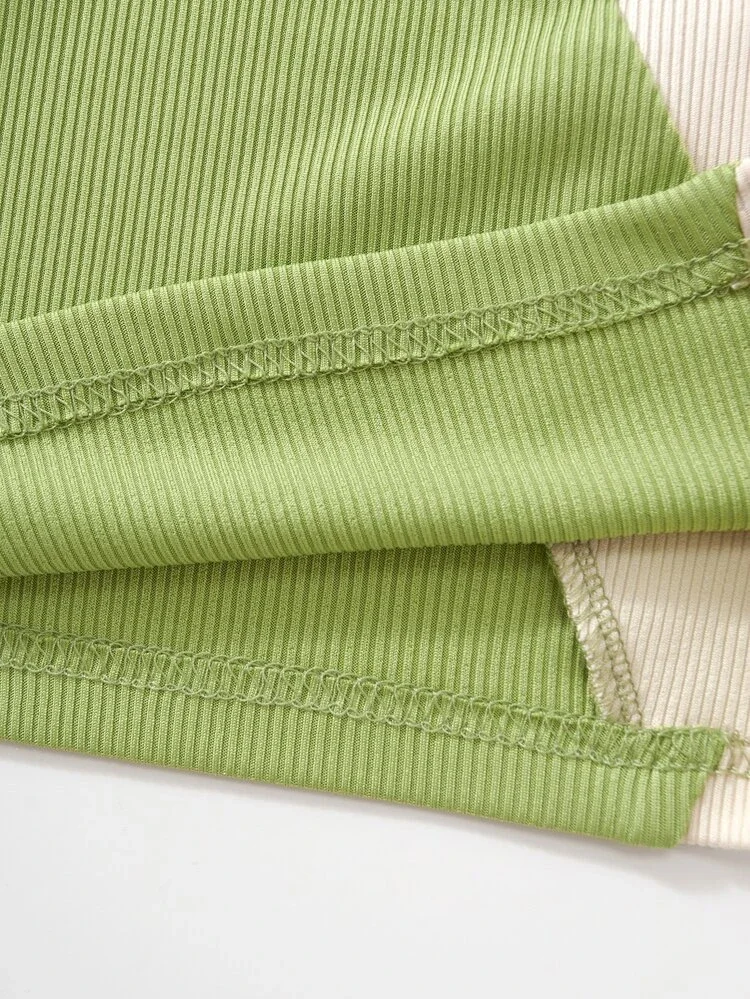 Áo croptop XANH lệch vai phối 3 màu ( 271710 )