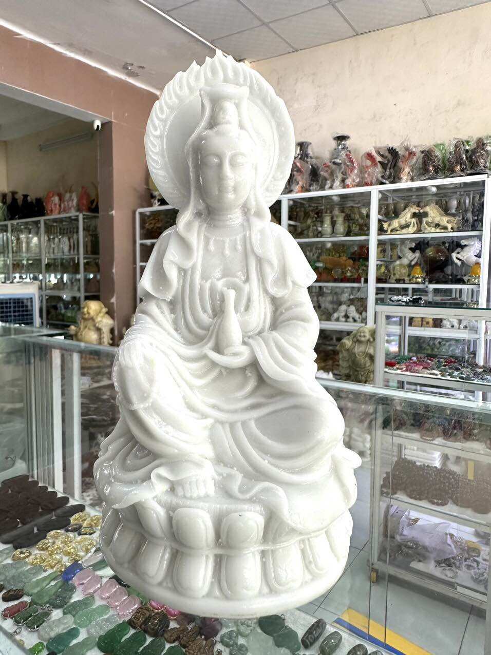 Tượng phật quan âm hào quang đá đúc cao 20cm bao đẹp