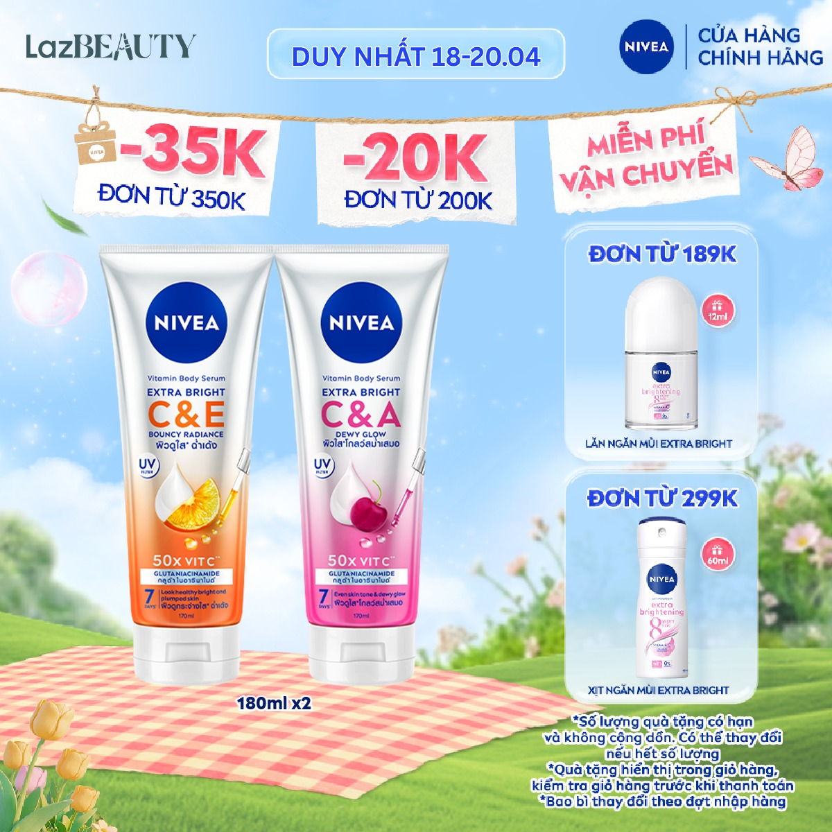 Bộ Đôi Sữa Dưỡng Thể NIVEA Extra Bright Vitamin CE CA Dưỡng Trắng Da Đều Màu Da Mịn Da (170 ml) - 99189+99191