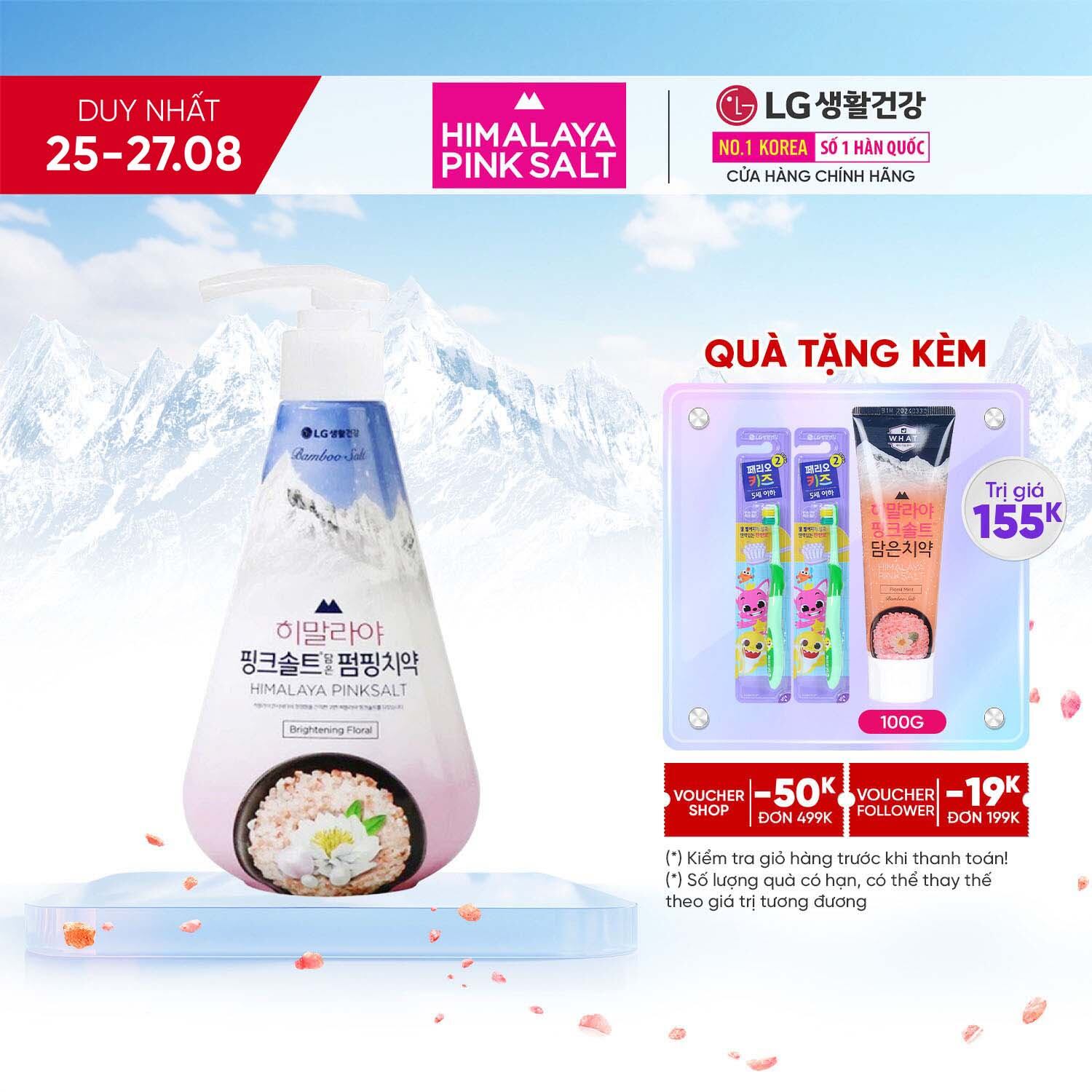 Kem đánh răng dạng vòi Bamboo Salt Himalaya PinkSalt- Hương Hoa Bạc Hà -Trắng Răng 285g