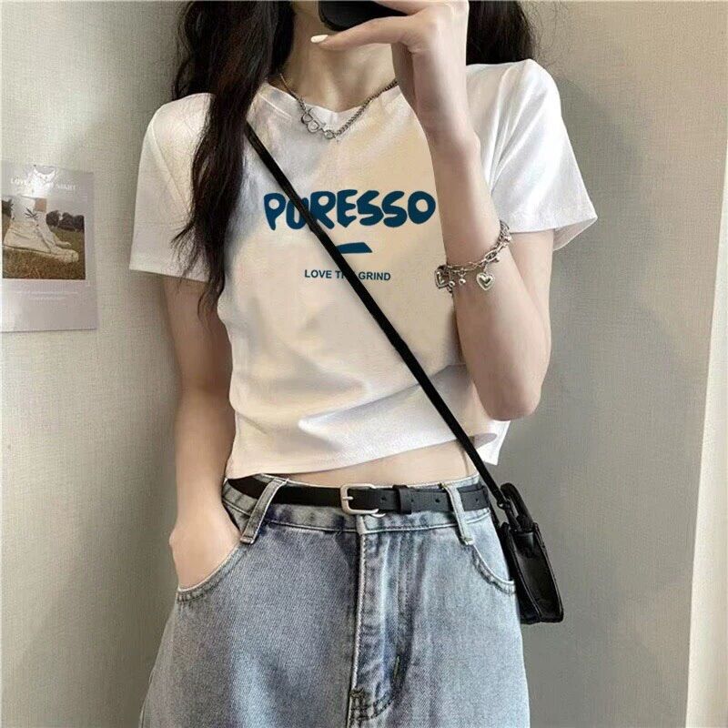 Áo thun cotton cổ tròn tay ngắn form lửng Puresso