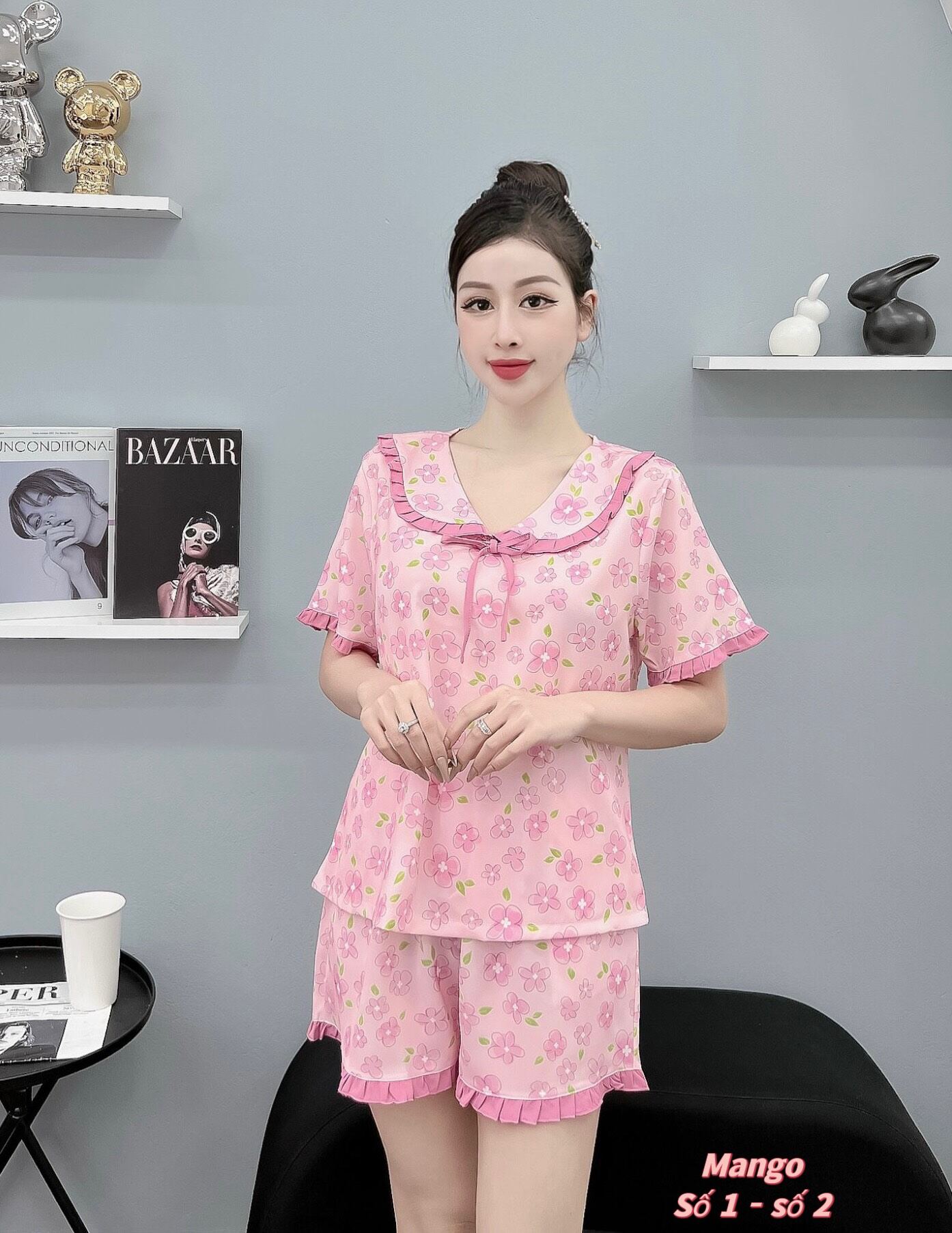 [Mango]Đồ Bộ Pyjama Mặc Nhà Quần Đùi Lụa Mango Mềm Mát 🌸