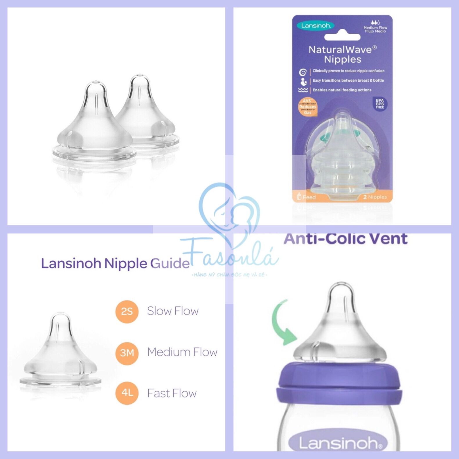 Set 2 ty bình sữa lansinoh hàng mỹ