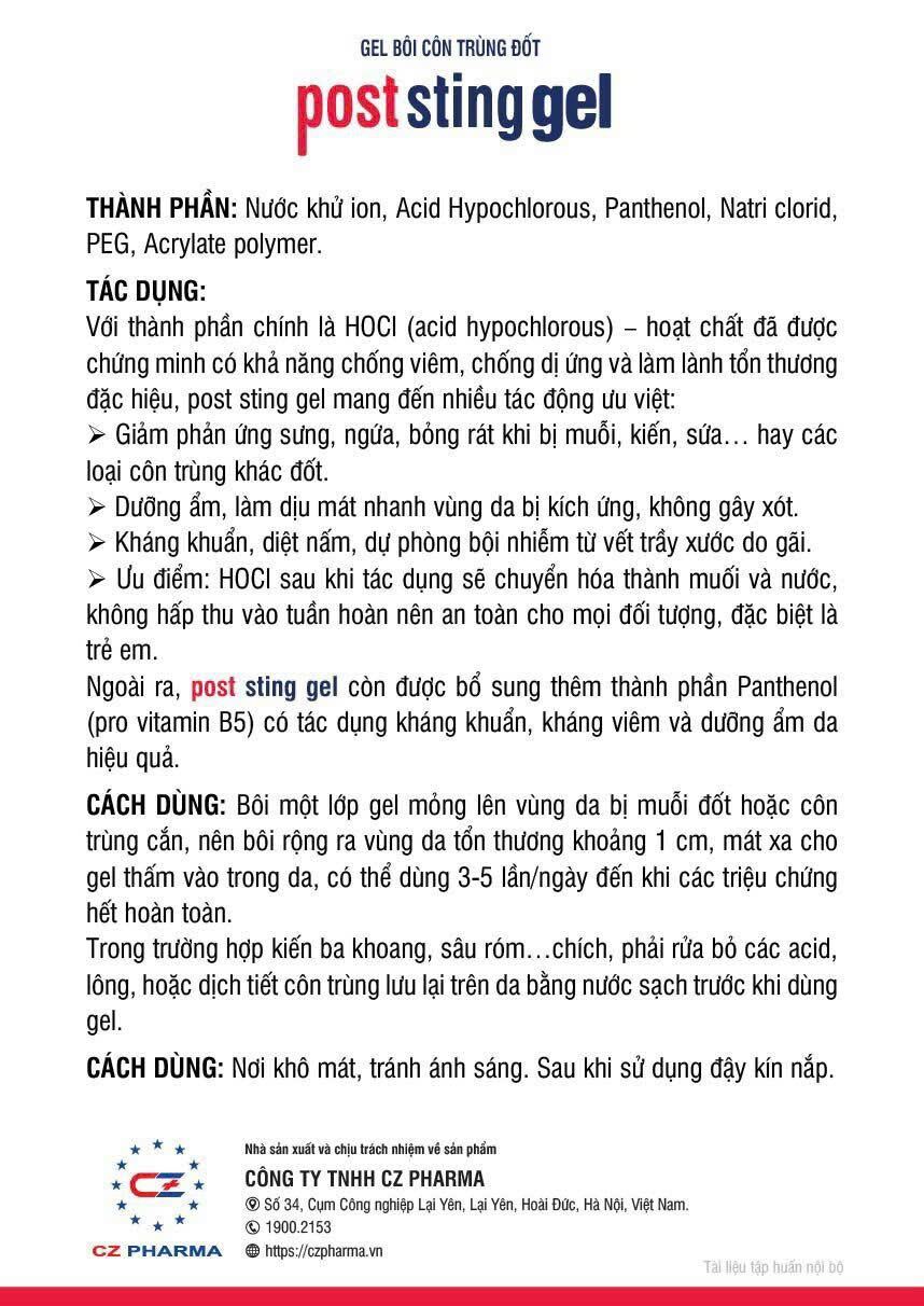 [CHÍNH HÃNG] Gel Bôi Côn Trùng Cắn (Kiến Ba Khoang, Muỗi...) Post STING GEL