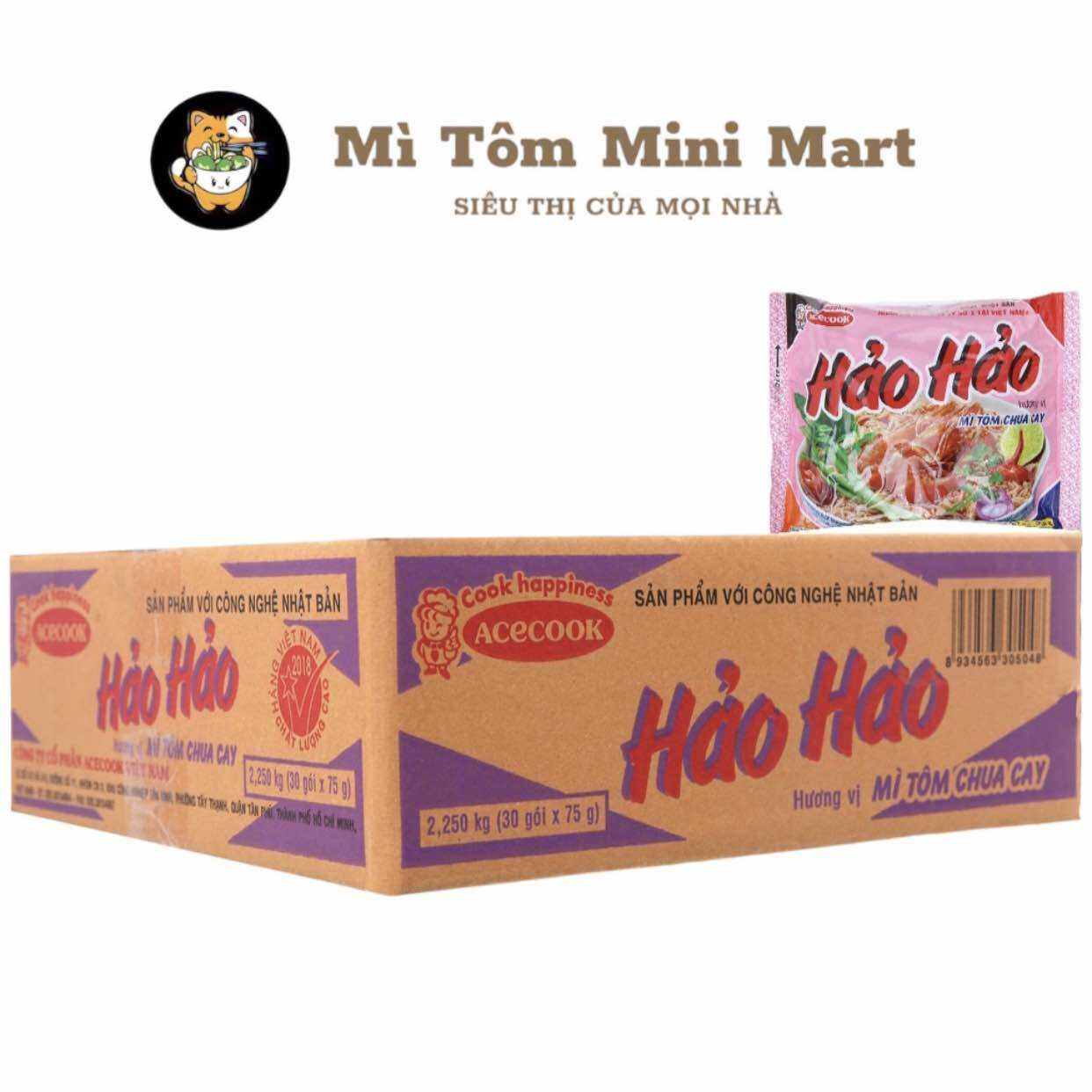 Thùng mì hảo hảo tôm chua cay, hảo hảo xào khô