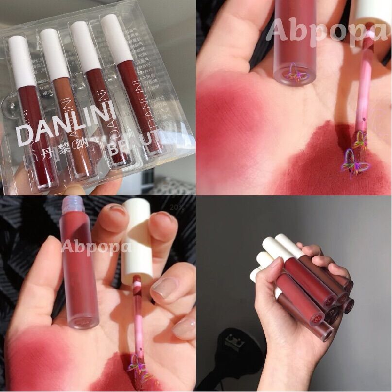 Son danlini, set 4 cây son kem lì danlini beauty màu đẹp son lì